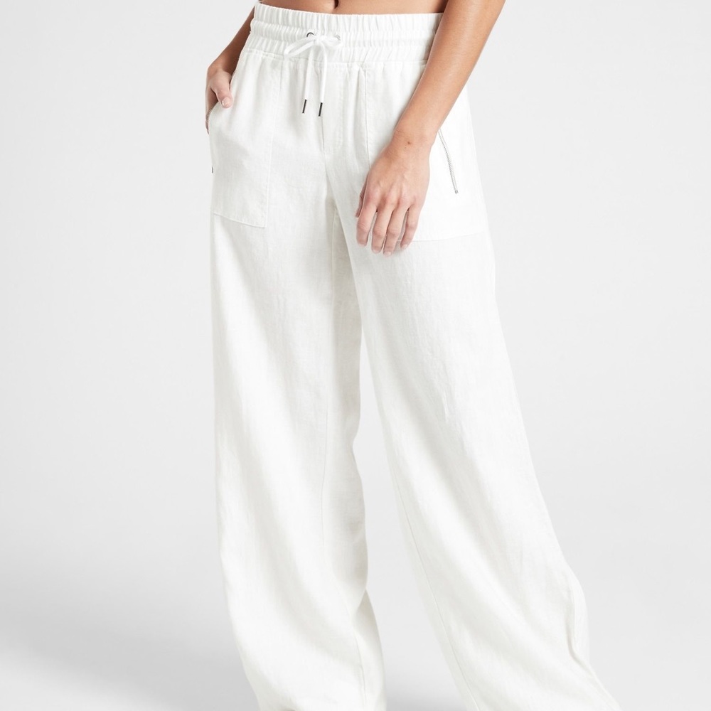 Athleta Cabo White Linen Wide Leg Pants Size 8 Petite